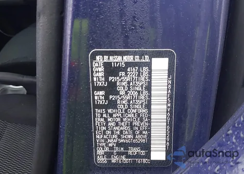 2016 Nissan Juke S из США, поврежденный, VIN JN8AF5MV6GT652981